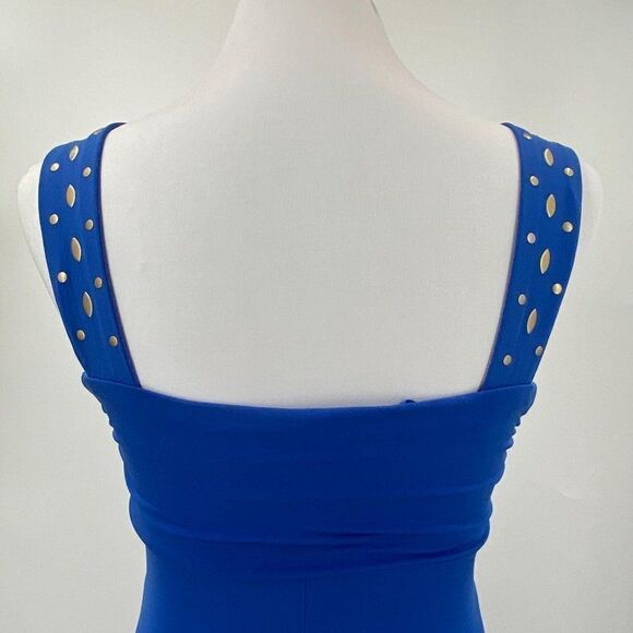 Royal Blue Style & Co  Knit Sun Dress Bronze Studded Fit & Flare Petite - Picture 5 of 6
